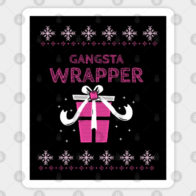 Gangsta Wrapper Snowflake Pink Christmas Present with White Bow Magnet by MyVictory